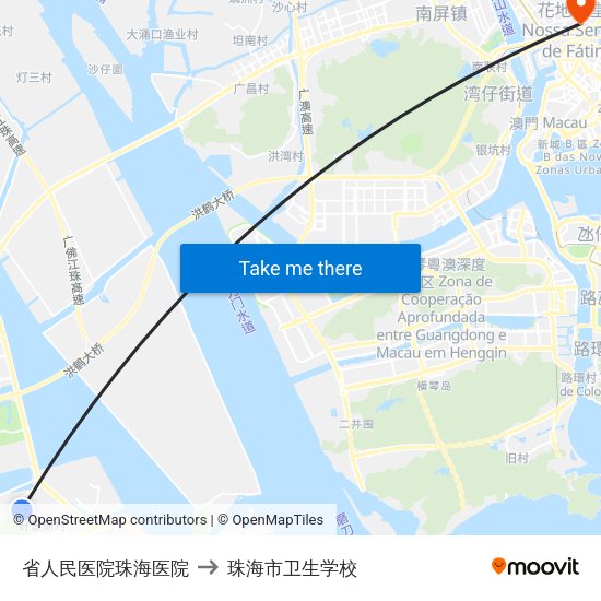 省人民医院珠海医院 to 珠海市卫生学校 map