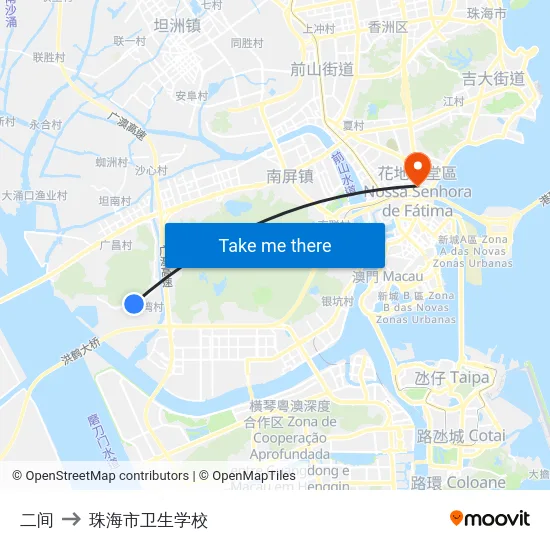 二间 to 珠海市卫生学校 map