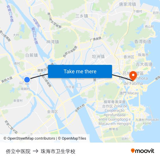 侨立中医院 to 珠海市卫生学校 map