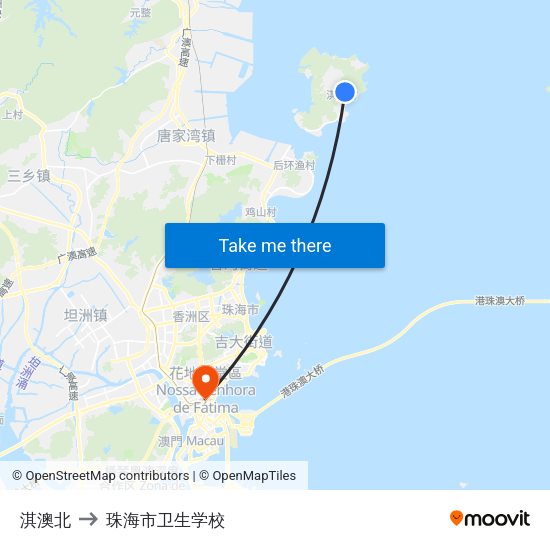 淇澳北 to 珠海市卫生学校 map