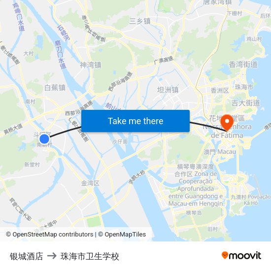 银城酒店 to 珠海市卫生学校 map