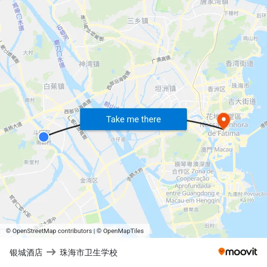 银城酒店 to 珠海市卫生学校 map