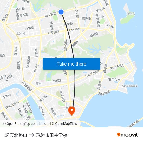 迎宾北路口 to 珠海市卫生学校 map