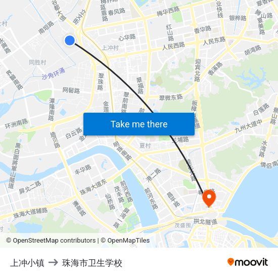 上冲小镇 to 珠海市卫生学校 map