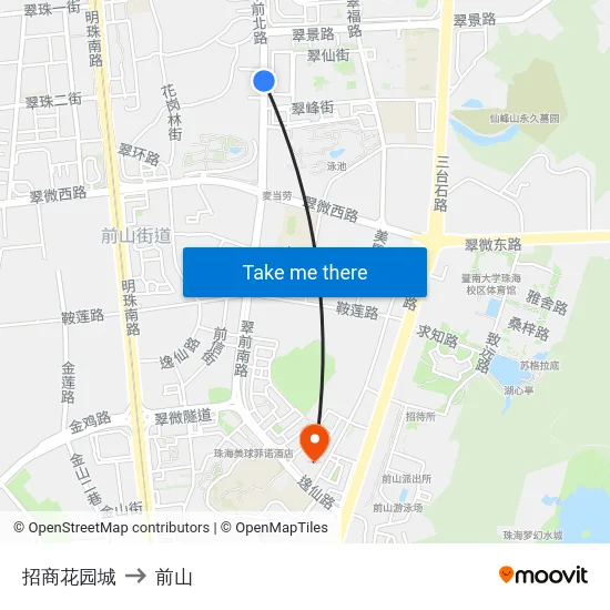 招商花园城 to 前山 map