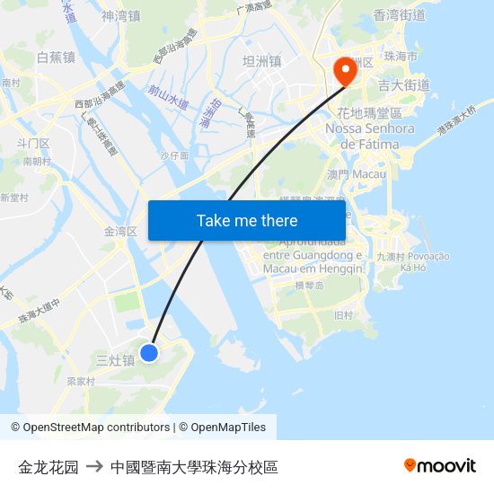 金龙花园 to 中國暨南大學珠海分校區 map