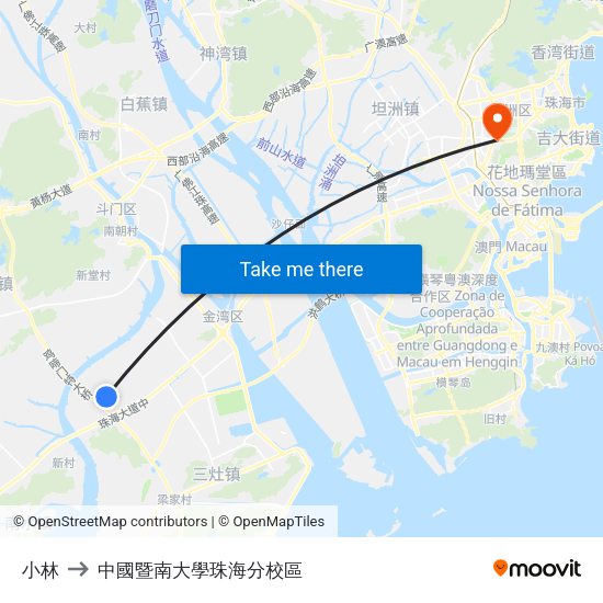 小林 to 中國暨南大學珠海分校區 map