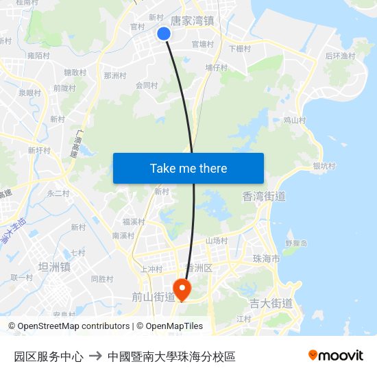 园区服务中心 to 中國暨南大學珠海分校區 map