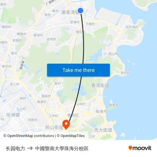 长园电力 to 中國暨南大學珠海分校區 map