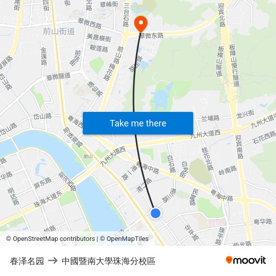 春泽名园 to 中國暨南大學珠海分校區 map
