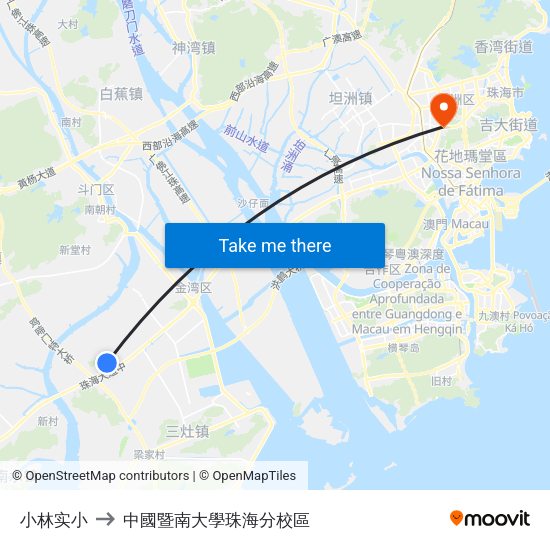 小林实小 to 中國暨南大學珠海分校區 map