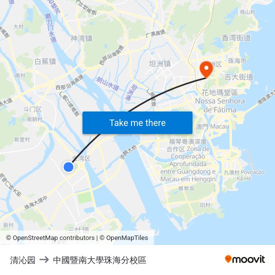 清沁园 to 中國暨南大學珠海分校區 map