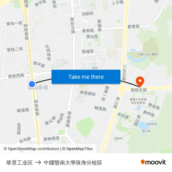 翠景工业区 to 中國暨南大學珠海分校區 map