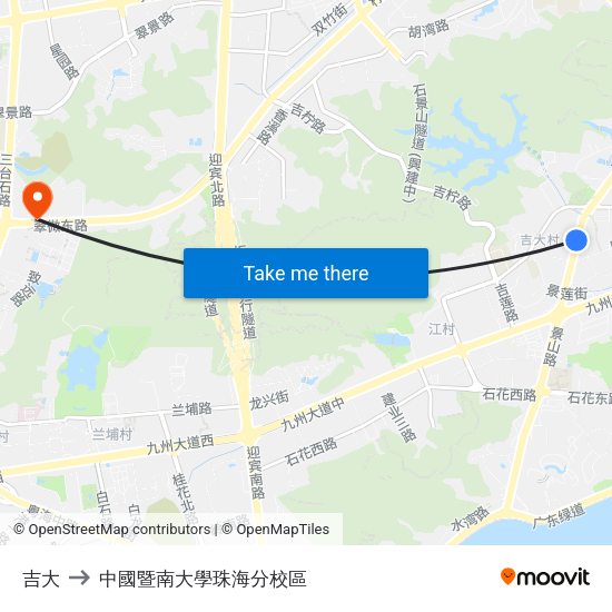 吉大 to 中國暨南大學珠海分校區 map