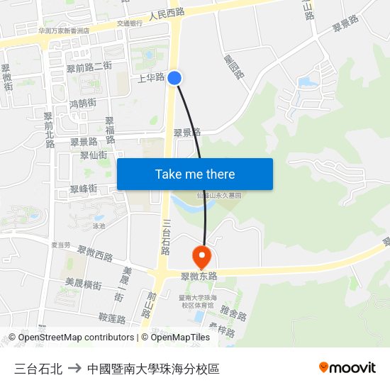 三台石北 to 中國暨南大學珠海分校區 map