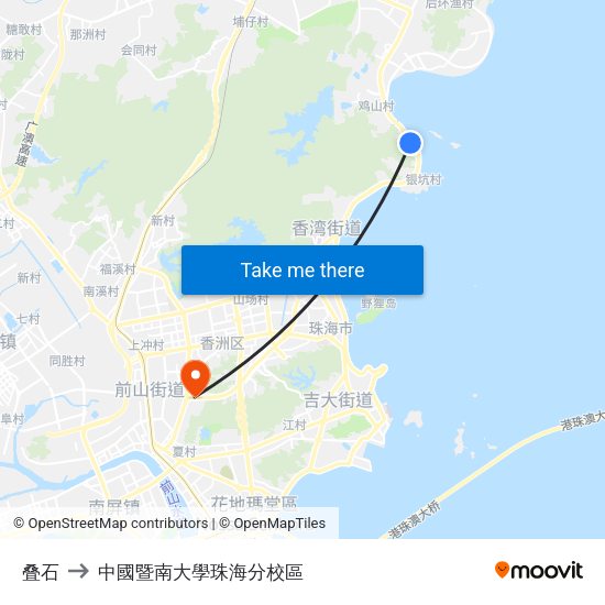 叠石 to 中國暨南大學珠海分校區 map