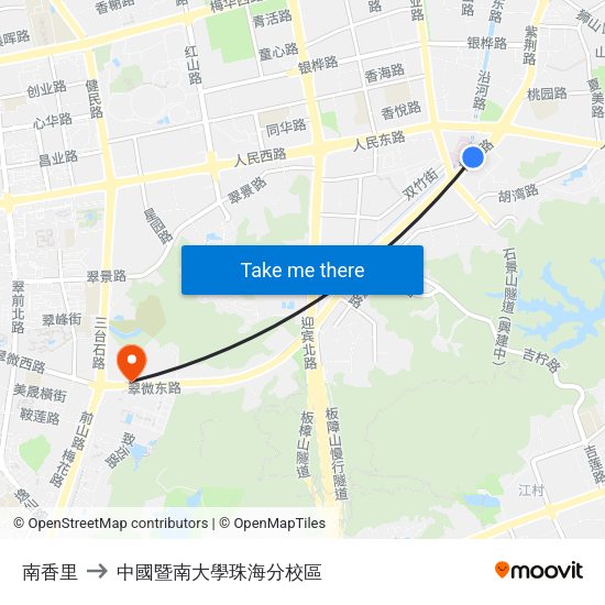 南香里 to 中國暨南大學珠海分校區 map