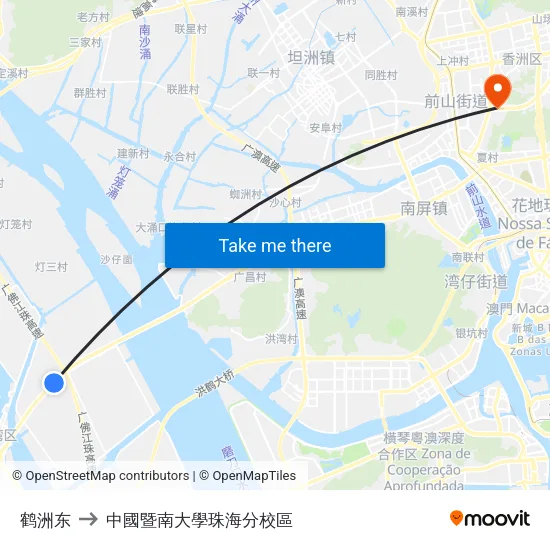鹤洲东 to 中國暨南大學珠海分校區 map