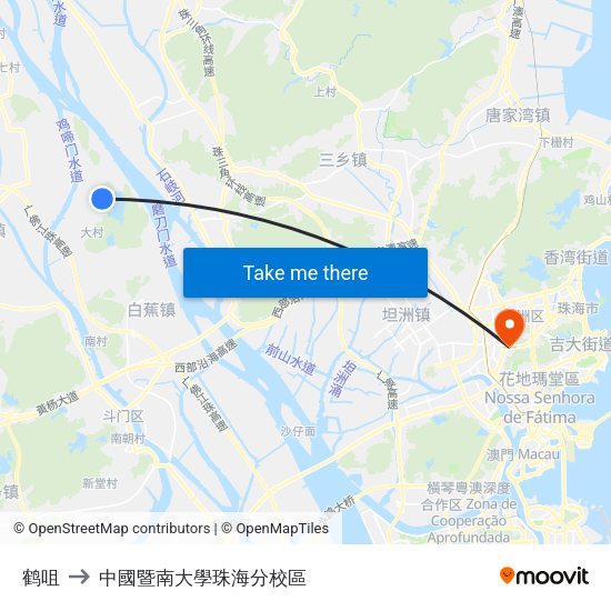 鹤咀 to 中國暨南大學珠海分校區 map