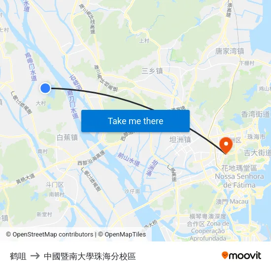 鹤咀 to 中國暨南大學珠海分校區 map