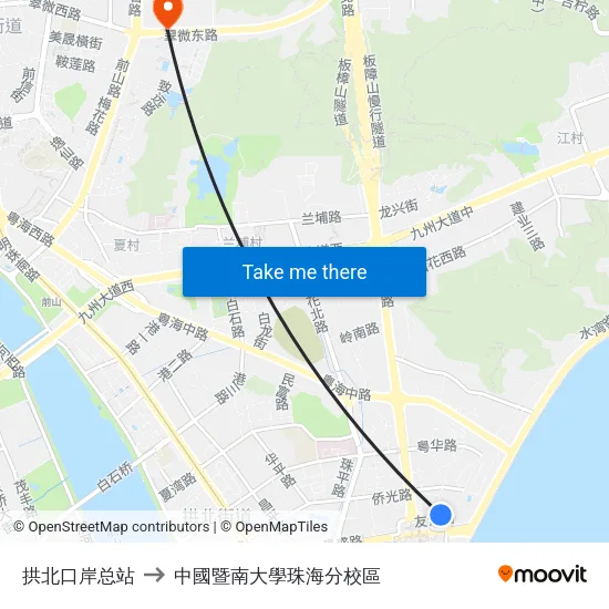 拱北口岸总站 to 中國暨南大學珠海分校區 map