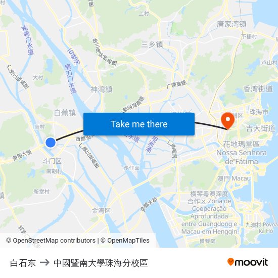 白石东 to 中國暨南大學珠海分校區 map