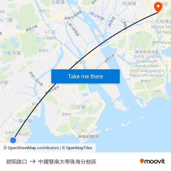 碧阳路口 to 中國暨南大學珠海分校區 map