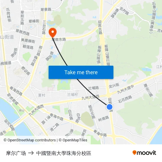 摩尔广场 to 中國暨南大學珠海分校區 map