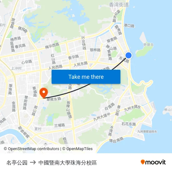 名亭公园 to 中國暨南大學珠海分校區 map