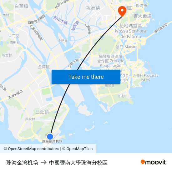 珠海金湾机场 to 中國暨南大學珠海分校區 map