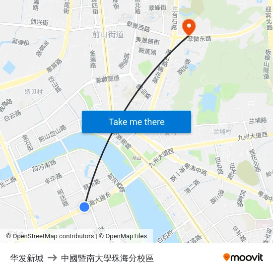 华发新城 to 中國暨南大學珠海分校區 map