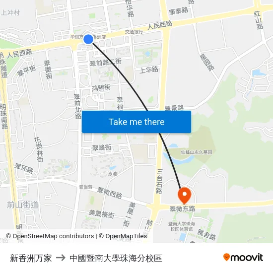 新香洲万家 to 中國暨南大學珠海分校區 map
