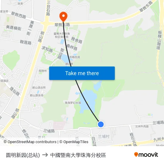 圆明新园(总站) to 中國暨南大學珠海分校區 map