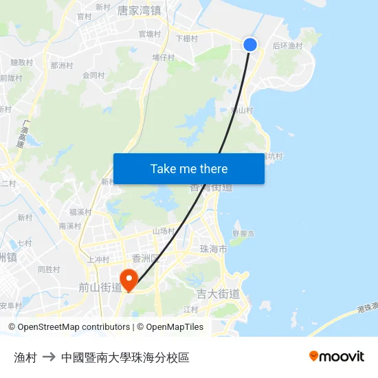 渔村 to 中國暨南大學珠海分校區 map