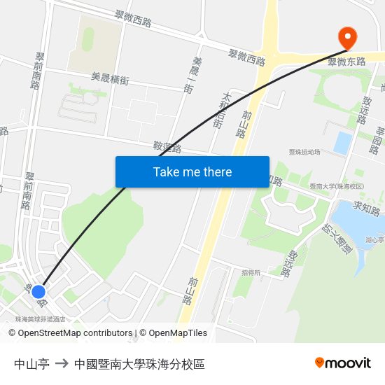 中山亭 to 中國暨南大學珠海分校區 map