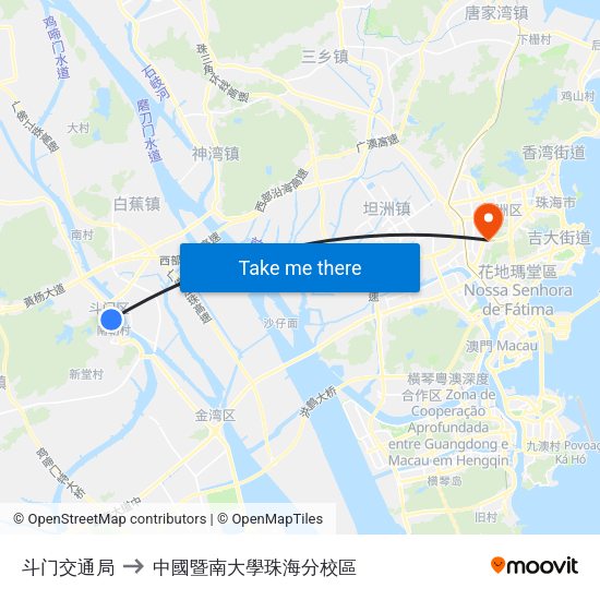 斗门交通局 to 中國暨南大學珠海分校區 map