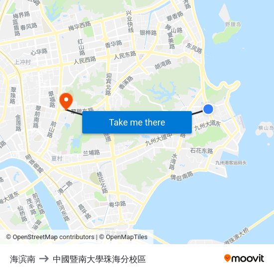 海滨南 to 中國暨南大學珠海分校區 map