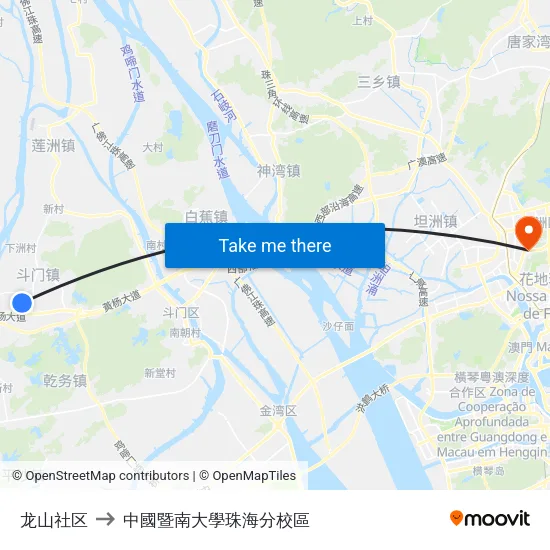 龙山社区 to 中國暨南大學珠海分校區 map