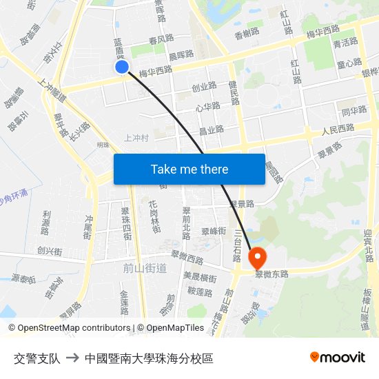 交警支队 to 中國暨南大學珠海分校區 map