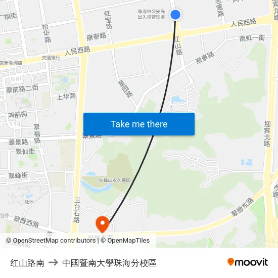 红山路南 to 中國暨南大學珠海分校區 map