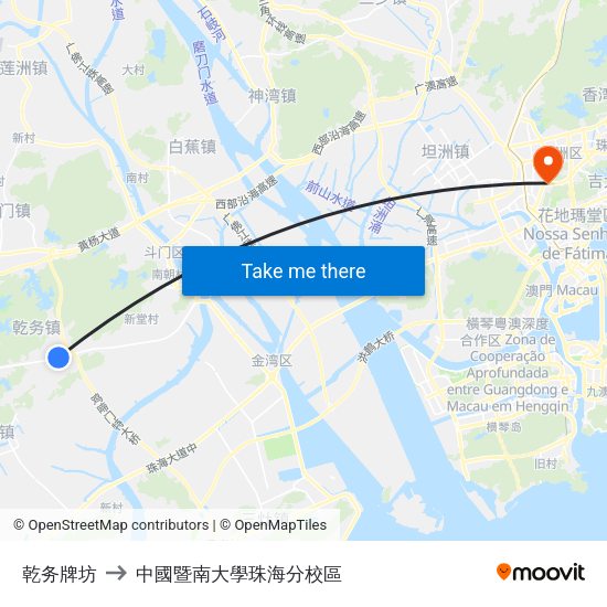 乾务牌坊 to 中國暨南大學珠海分校區 map