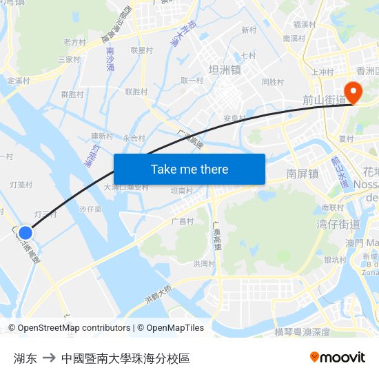 湖东 to 中國暨南大學珠海分校區 map