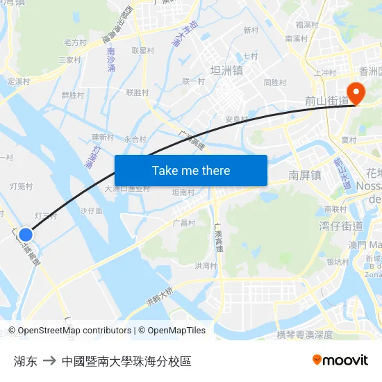 湖东 to 中國暨南大學珠海分校區 map