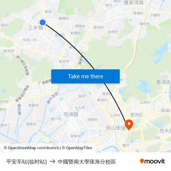 平安车站(临时站) to 中國暨南大學珠海分校區 map