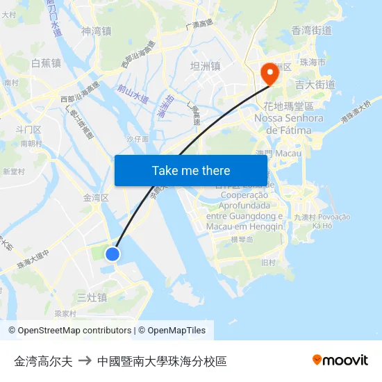 金湾高尔夫 to 中國暨南大學珠海分校區 map