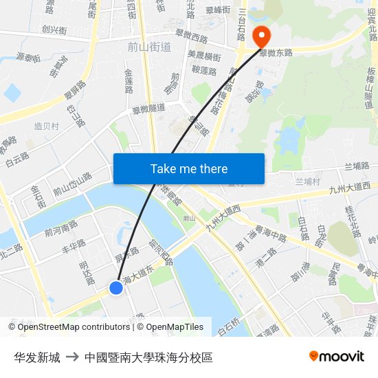 华发新城 to 中國暨南大學珠海分校區 map