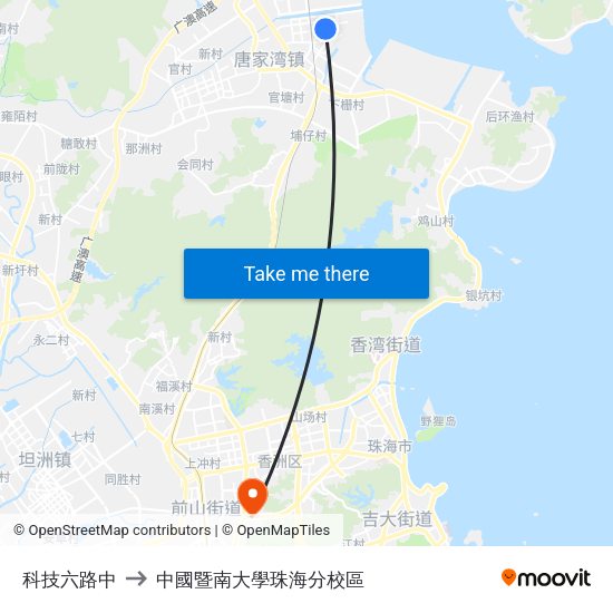 科技六路中 to 中國暨南大學珠海分校區 map