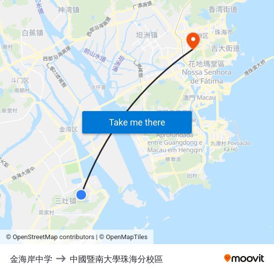 金海岸中学 to 中國暨南大學珠海分校區 map