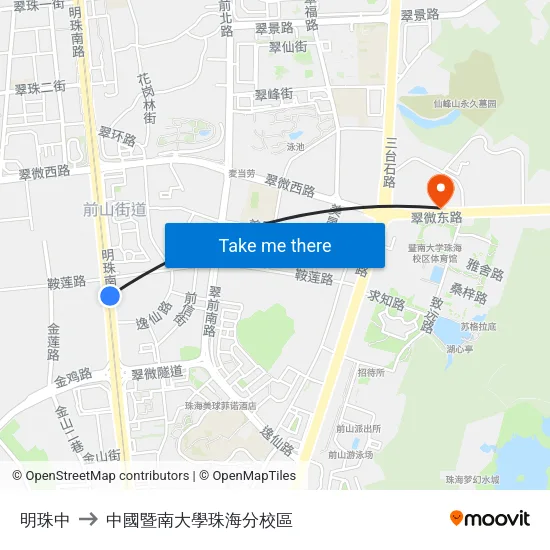 明珠中 to 中國暨南大學珠海分校區 map