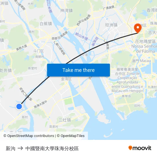 新沟 to 中國暨南大學珠海分校區 map